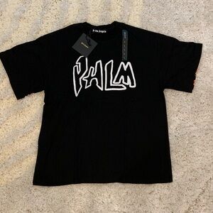 Palm Angels Flames Back Logo Black T-Shirt Mens Size Large